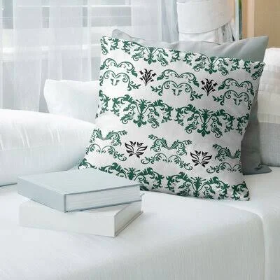 New York Fly Football Baroque Square Pillow Cover East Urban Home Color: White/Dark Green/Blue - Size: 14x22 x 14