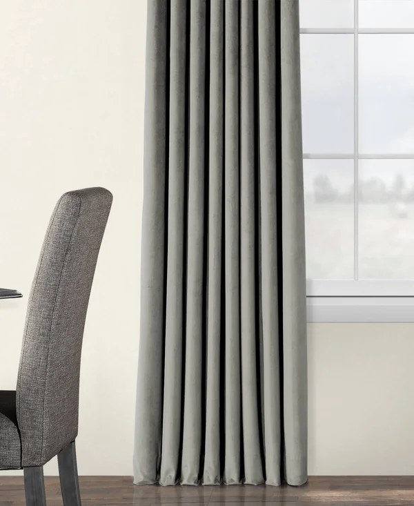 Exclusive Fabrics Signature Velvet Extra Wide Grommet Blackout Curtain (Silver Grey - 100 x 84)