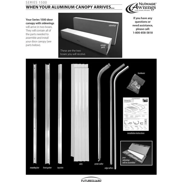 NuImage Awnings 4 ft. 1500 Series Door Canopy Aluminum Awning (12 in. H x 42 in. D) in Graystone