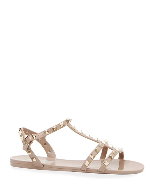 Valentino Garavani Rockstud Jelly Flat Gladiator Sandals - Poudre, Women's, 35EU, Sandals Gladiator Sandals