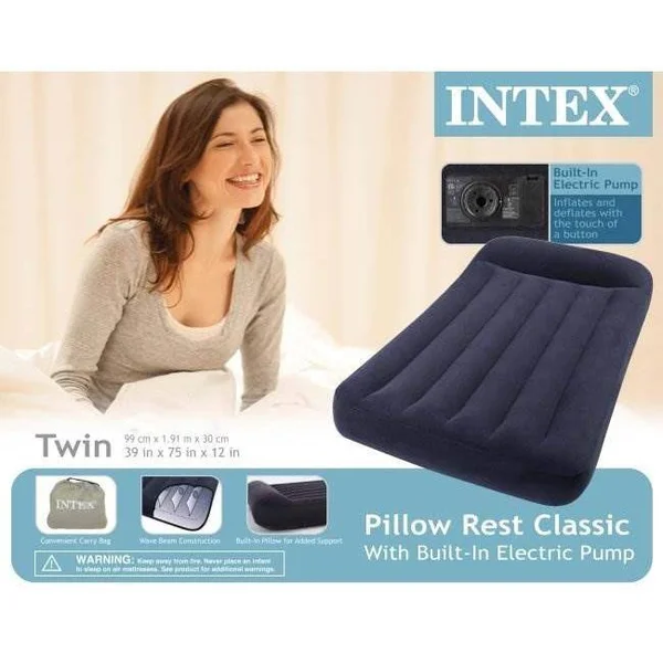 2) Intex Twin Classic Pillow Rest Airbed Mattress Bed with Built-In Pump - 66775E