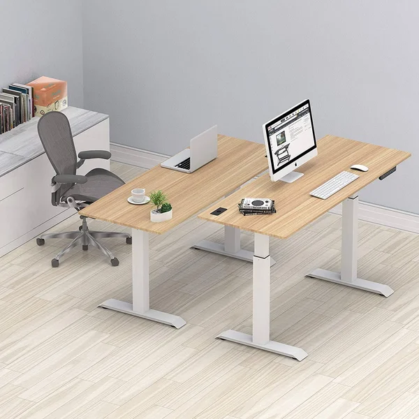 SHW Electric Height Adjustable Computer Desk - 48 x 24 Inches, Light Cherry