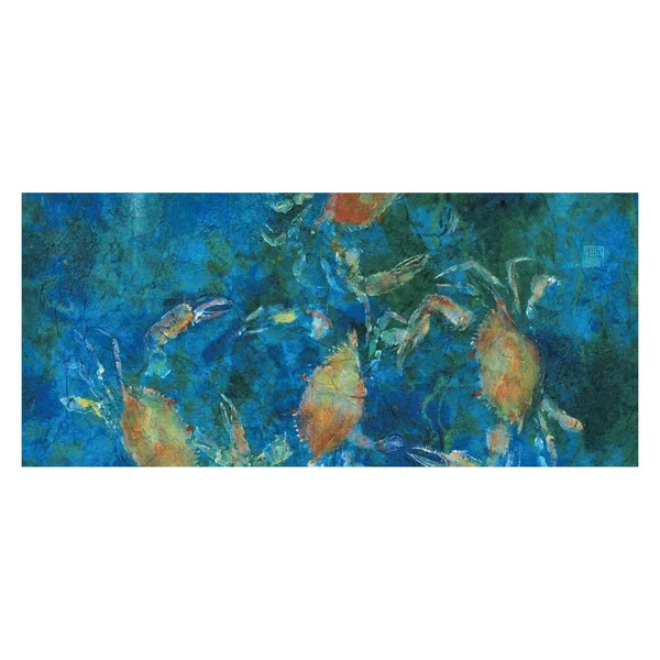 Louis Leonard Art Blue Crabs by Jim Roberts - Canvas Giclee Wall Art, 16 x 36