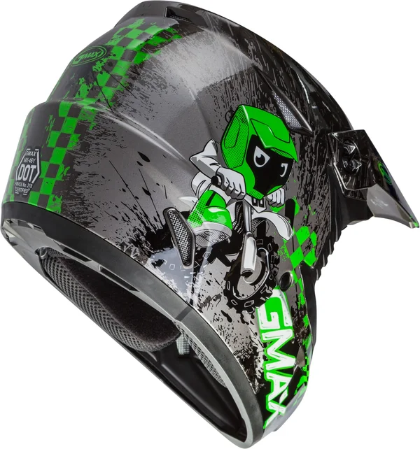 GMAX G3461800 Youth MX-46Y Off-Road Anim8 Helmet Dark Silver/Green YS