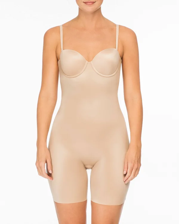 Spanx Champagne Beige Suit Your Fancy Strapless Cupped Mid-Thigh Bodysuit