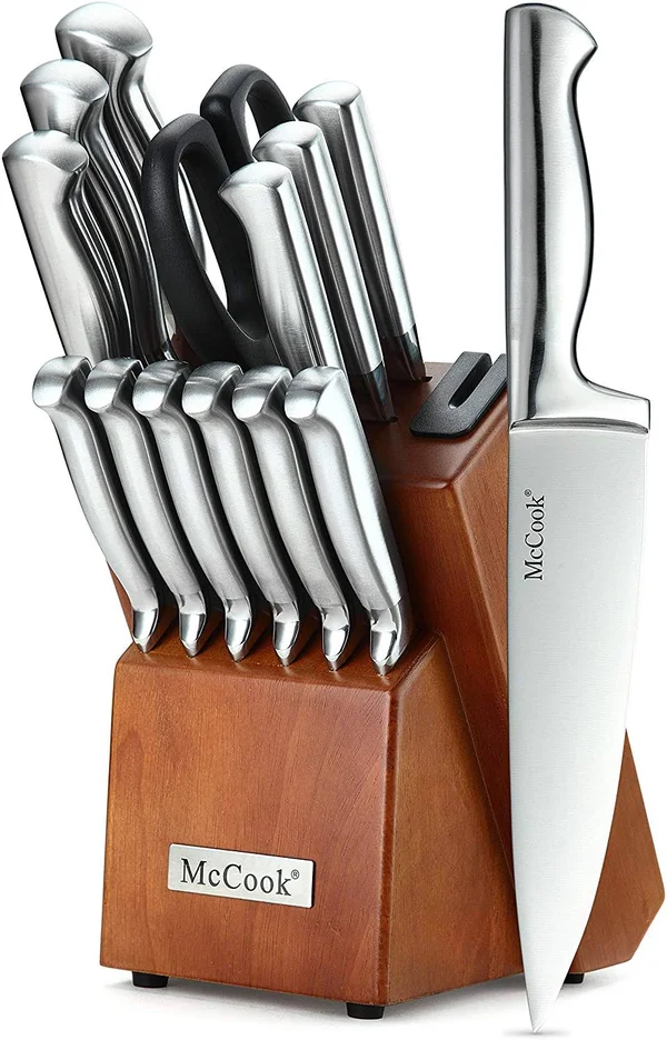 McCook MC29 Knife Sets, 15 Pieces German Stainless Steel Kitchen Knife Block Sets