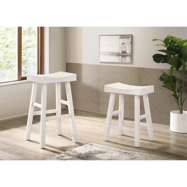 Furniture of America Epping Wood 29-inch Saddle Stool in White (Set of 2)