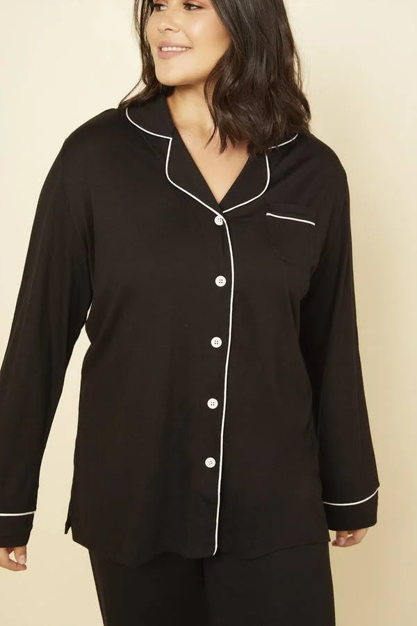 Cosabella Plus Size Bella PJ Long Sleeve Top and Pants PJ Set - Black