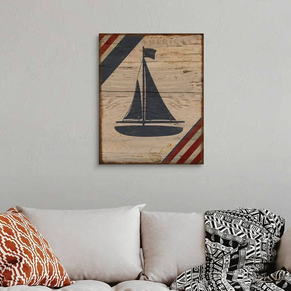 Nautical Americana Boat - Large Solid-Faced Canvas Wall Art Print, Great Big Canvas