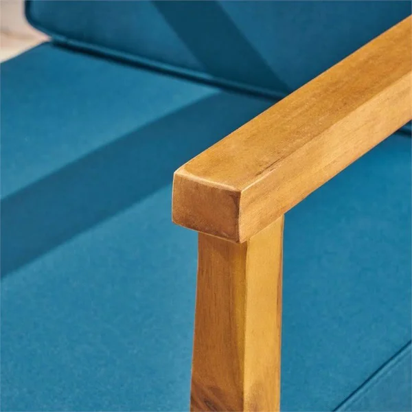 Newbury Outdoor 4 Piece Acacia Wood Chat Set with Cushions - Teak, Dark Teal