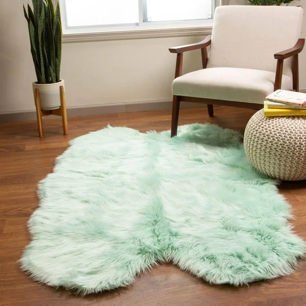 Serene Faux Sheepskin Shaped Rug in Mint Green4' x 6' Sheepskin