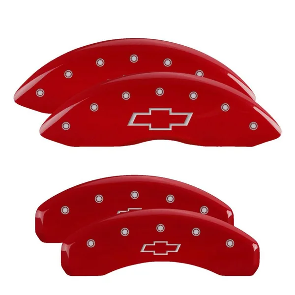 MGP Caliper Covers 14005sbowrd &Bowtie& Engraved Caliper Cover with Red Powder Coat Finish and Silver Characters - Set of 4