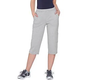 Denim & Co. Active French Terry Cargo CapriPants - Size Medium, LT Heather Grey