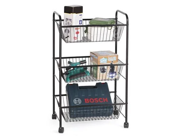 NEX 3-Tier Rolling Basket Stand - Large Size Full Metal Rolling Trolley for Kitchen & Bathroom - Three Tier Storage Cart w/Sh