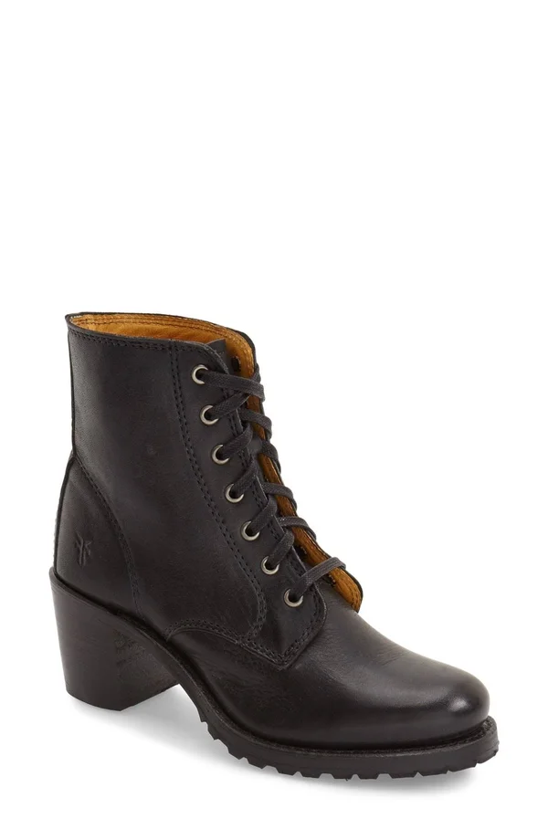 $378 Frye Womens Sabrina 6g Lace Up Bootie Shoes - Black, Us 11