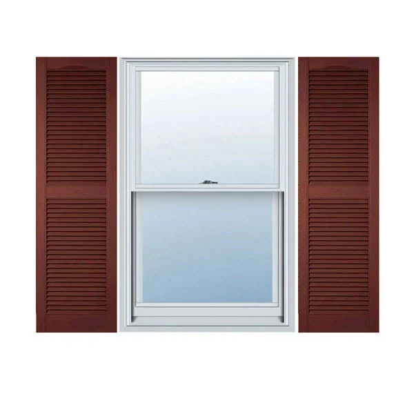 14 1/2 inchw x 24 inchh Lifetime Vinyl - Custom Cathedral Top Center Mullion, Open Louver Shutters, w/Shutter-Loks (Per Pair), Bu