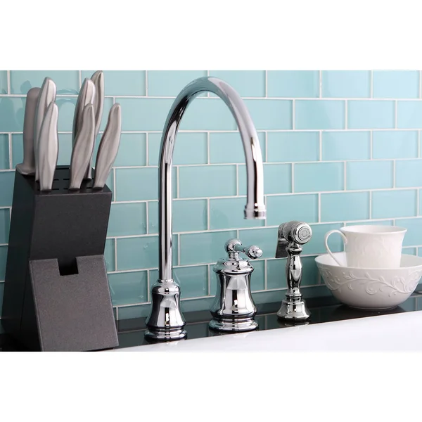 Kingston Brass KS3811ALBS Single Handle Widespread Kitchen Faucet with Brass Sprayer, Polished Chrome