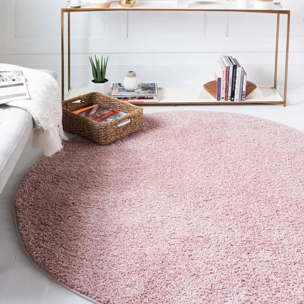 Soft Solid Shag 5 ft Round Pink Area Rug