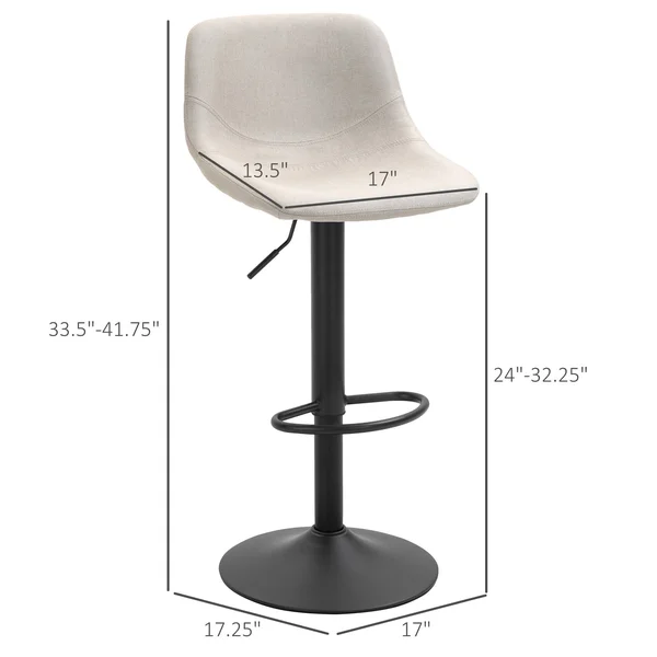 HOMCOM Swivel Bar Stools Set of 2 Bar Chairs Adjustable Height Barstools Padded with Back for Kitchen - Counter, and Home Bar - W