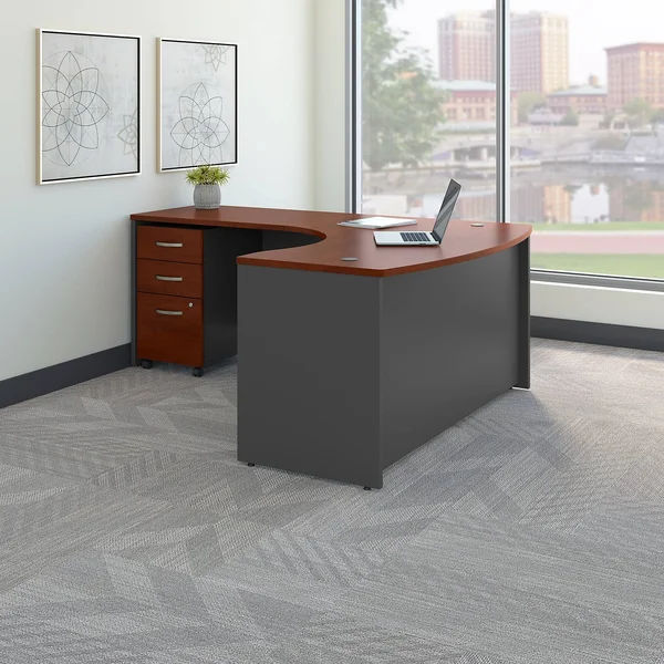 Bush Business Furniture SRC007HCLSU Series C Left Handed L-Shaped Desk with Mobile File Cabinet - Hansen Cherry