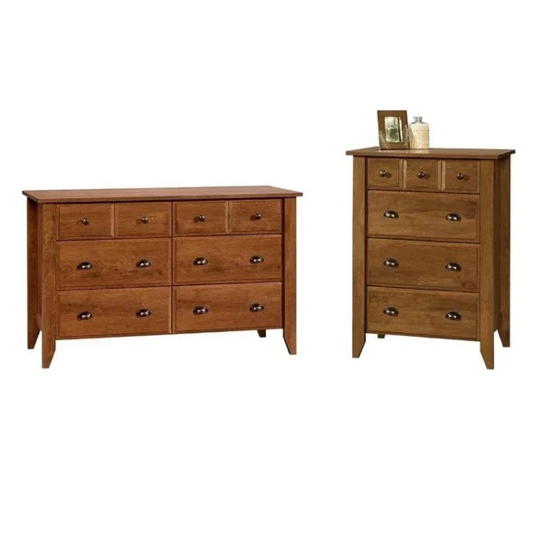 Home Square 2 Piece Bedroom Set with Dresser and Chest in Oiled Oak