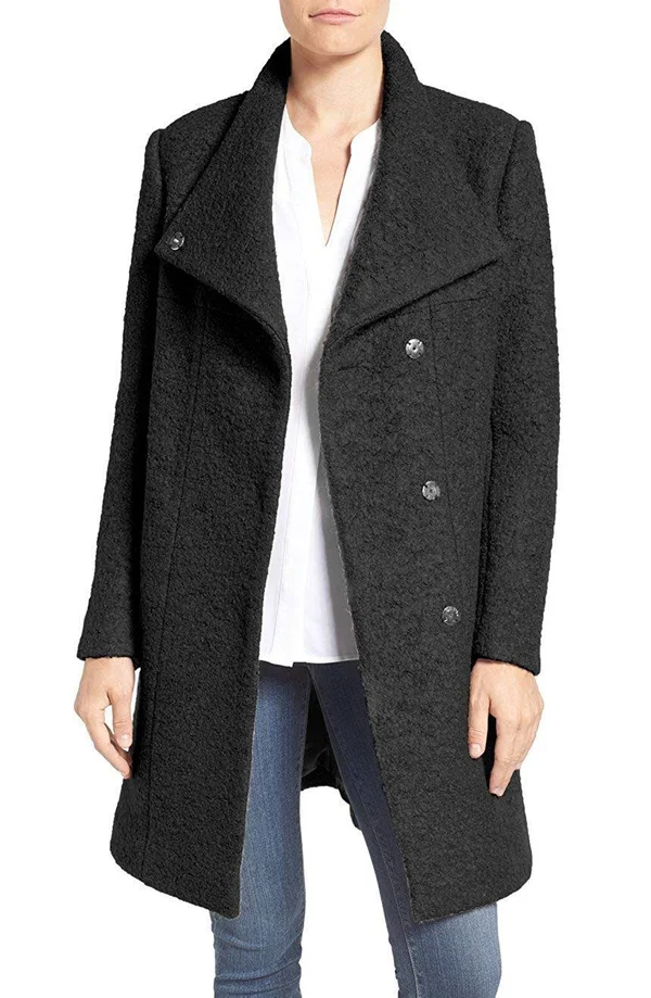 Women's Kenneth Cole New York Wool Blend Boucle Coat 5705547 - X-Small - Black