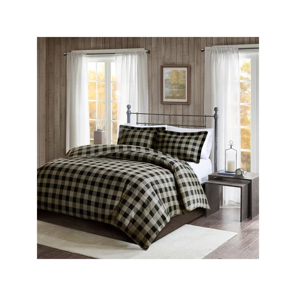 Woolrich - Flannel Check Print Cotton Duvet Cover Set - Black/Tan - King/Cal King