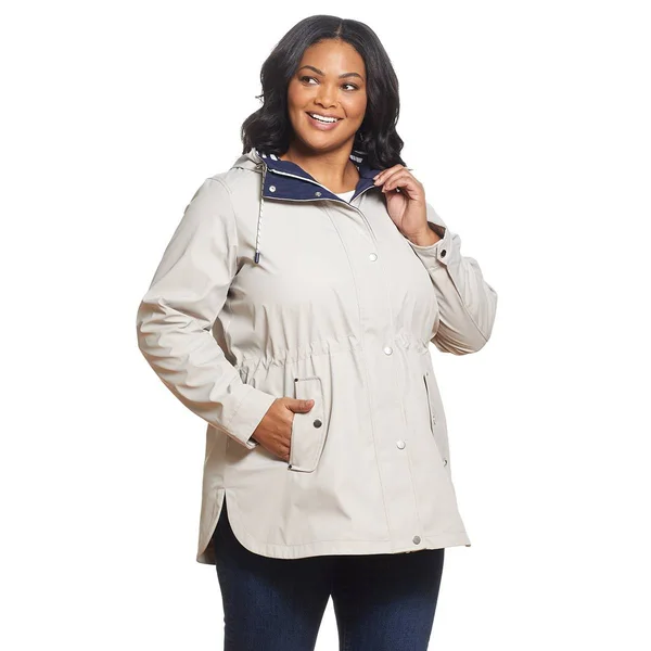 Weatherproof Plus Size Anorak Jacket with Nautical Stripe 3X True Navy, Boscov's