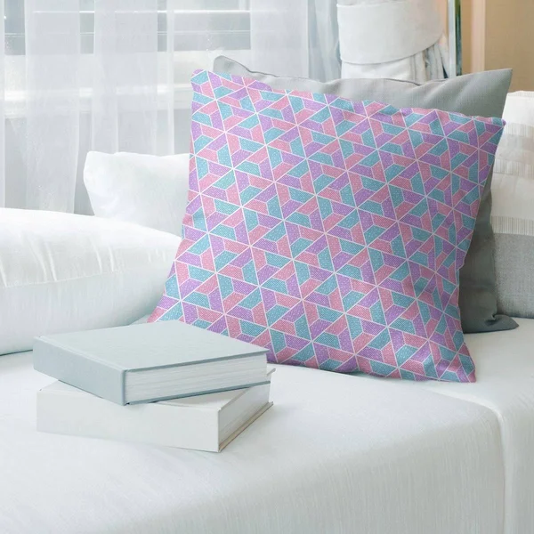 Three Color Trapezoids Throw Pillow - 16 x 16 - Blue Purple & Pink - Linen