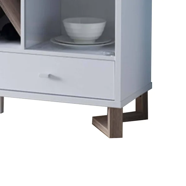 Wooden Buffet with Two Glass Paned Door and Four Interior Shelves White and Brown