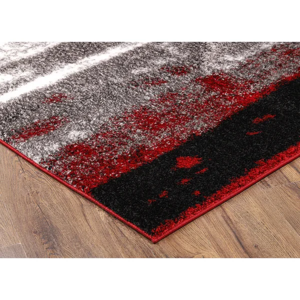 Santorini Collection Red/Gray Shag Polyester Area Rug - 8' x 10'