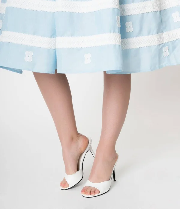 White Matte Leatherette Peep Toe Slip on Heels, Size 10