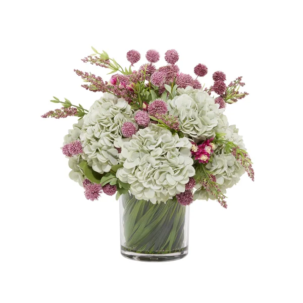 Litton Lane Indoor Plastic and Ceramic Artificial Hydrangea Floral Arrangement in Planter