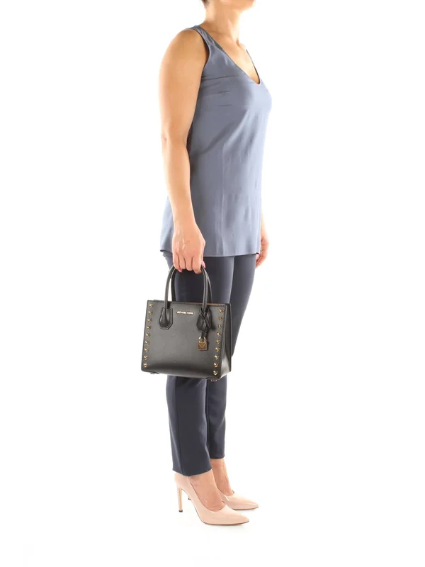 Michael Kors Mercer Medium Heart Studded Messenger Bag (Black)