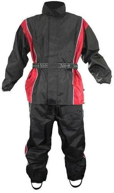 Xelement RN4766 Men's Black/Red 2-Piece Motorcycle Rainsuit with Boot Strap, Black, Large