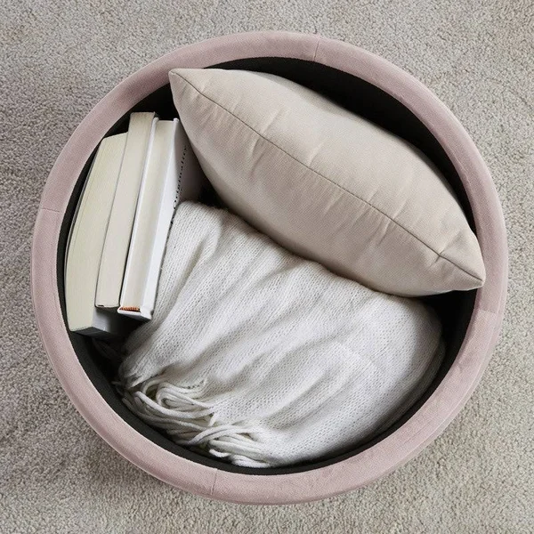 Oh Donovan Tufted Velvet Round Storage Ottoman - Navy