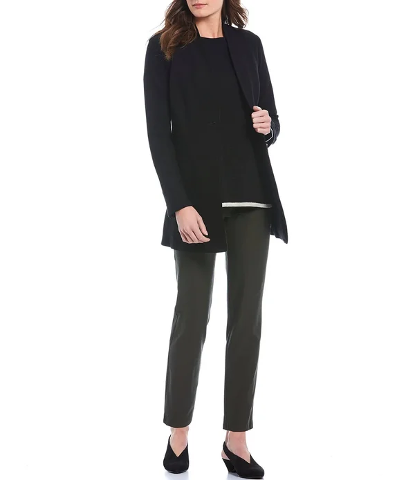 Eileen-Fisher Washable Stretch Crepe Slim Ankle Pants Olive, SM
