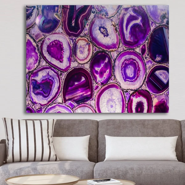 Designart 'Violet Agate Geode' Mid-Century Modern Gallery-Wrapped Canvas - Purple - 44 in. Wide x 34 in. High