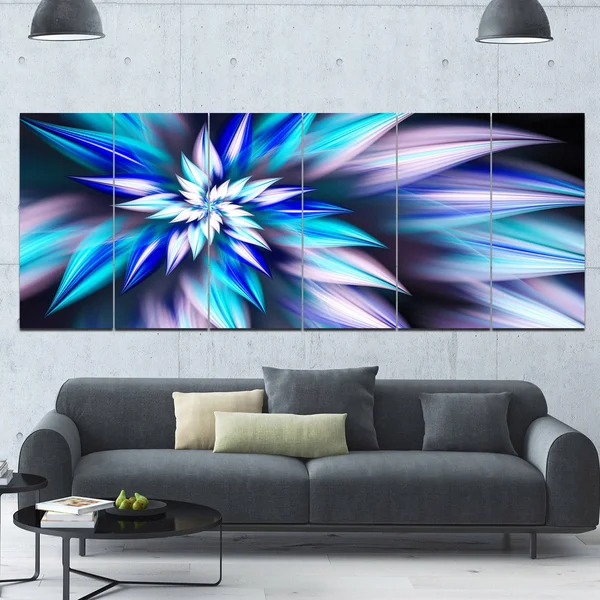 Design Art &Dancing Light Blue Flower Petals& Graphic Art Print Multi-Piece Image on Canvas - Size: 83 in. Wide x 32 in. High - 7