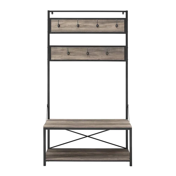 72x22 Industrial Metal and Wood Hall Tree Gray Wash - Saracina Home