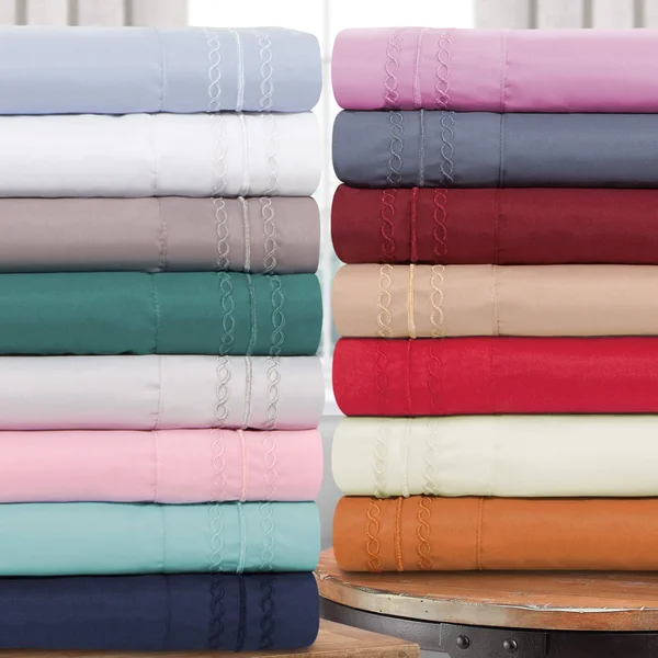 Superior Infinity Wrinkle Resistant Brushed Microfiber Embroidered Sheet Set - Blue