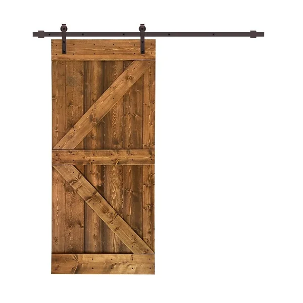 CALHOME K Series 30 in. x 84 in. Pre-Assembled Colonial Maple Stained Wood Interior Sliding Barn Door with Hardware Kit