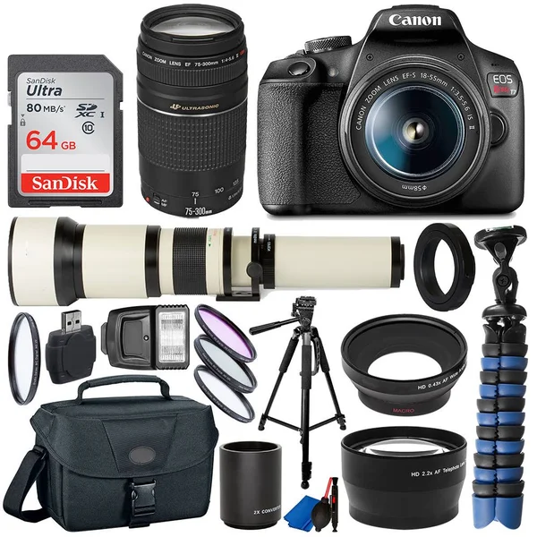 Canon Eos Rebel T7 Dslr Camera Two Lens Kit Bundle with 650-1300mm and Canon 75-300mm III Lenses