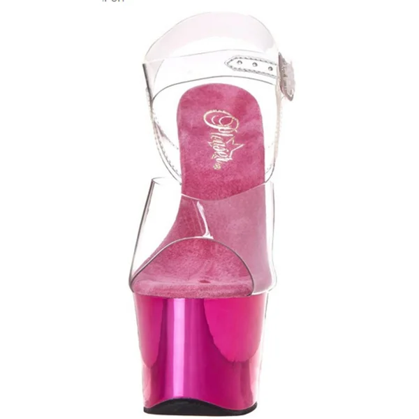 Pleaser - Sky-308 9, Clear/Hot Pink Chrome