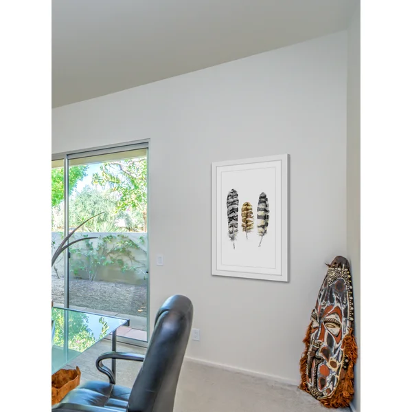 Marmont Hill Owl Feathers by Rachel Byler Framed Painting Print, White