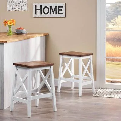 Franzen Solid Wood 26x22 Bar Stool Gracie Oaks Frame Color: White - Seat Color: Walnut