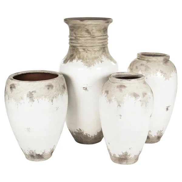 Siena French Country White Rustic Distressed White Ceramic Floor Vase - 31x22 - Kathy Kuo Home