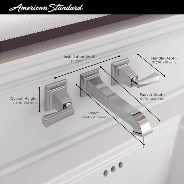 American Standard 7455451.002 Town Square S Two-Handle Wall Mount Faucet, Polished Chrome