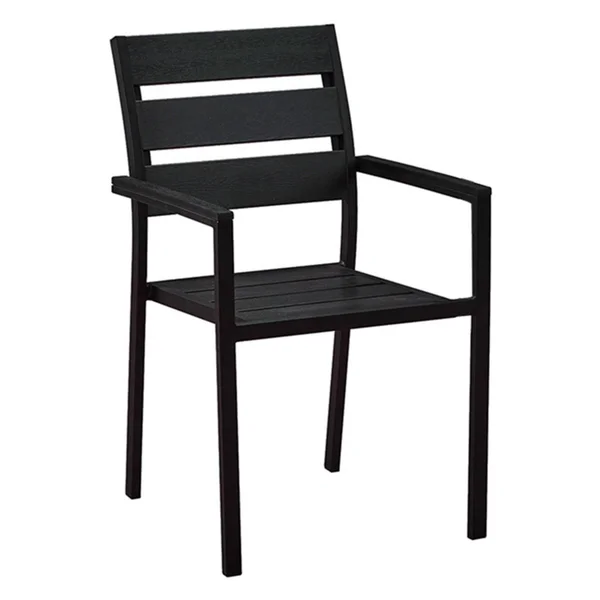 Oakland Living Stackable Indoor/Outdoor Slat Back Faux Wood Patio Dining Arm Chair, Black