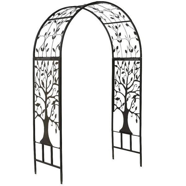 Metal Garden Arbor with Tree of Life Design - Green